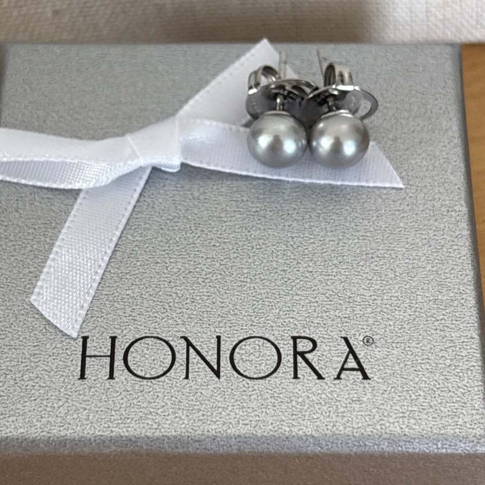Honora 7.2mm Gray Pearl Stud Earrings Bold Semi Round Button Stainless Steel
